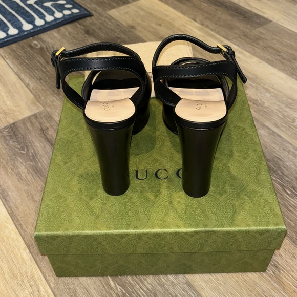 GUCCI Women 38 Interlocking G Cutout BLACK Platform Sandals 💯 Authentic NEW - Picture 5 of 5